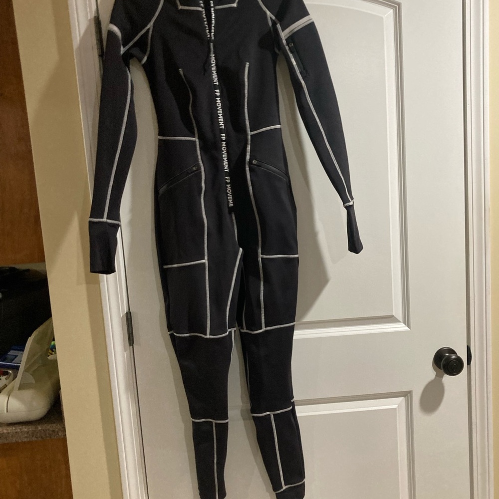 Free People Black Full-Body Jumpsuit White Accents by free people movement .